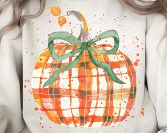 Pumpkin Bow PNG: Preppy Plaid Fall Design, Digital Download