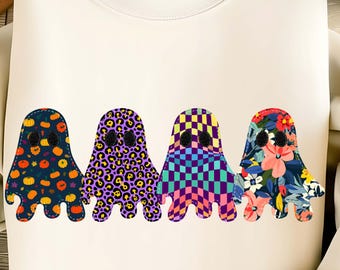 Floral Ghost Patchwork PNG: Preppy Spooky Season Design (digitale download)