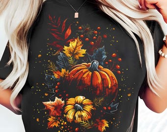 Floral Boho Pumpkin PNG: Vintage Autumn Shirt Design (Digital Download)