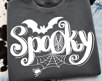 Spooky PNG SVG, Halloween Shirt Design, Spooky Season Graphic, Spider Web Bat svg, Cute Spooky Halloween PNG, Sublimation Design
