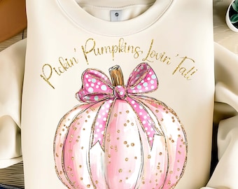 Pastell rosa Kürbis PNG: Girly Herbst T-Shirt Sublimationsdesign (Digitaler Download)