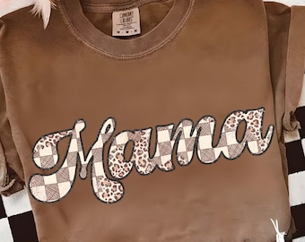 Retro Mama trendy PNG: Leopard Checkered Print (Digital Print)