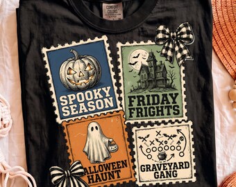 Halloween Stamp PNG, Retro Halloween Sublimation Designs, Spooky Ghost Pumpkin Shirt Graphic , Pumpkin png, Ghost png