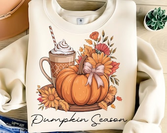 Coquette Floral Pumpkin PNG: Bow Fall Sublimation Design (Digital Download)