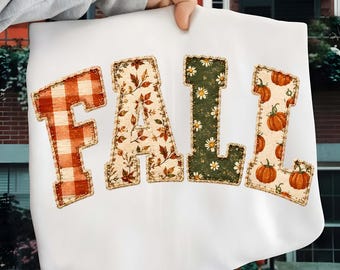 Fall PNG, Patchwork Letters, Pumpkin Leopard Checkered Sublimation, Cozy Faux Patchwork Leopard Shirt Print, Autumn Sweatshirt Graphic