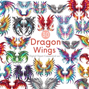 Whimsical Dragon Wings Clipart Set, Fantasy PNG Bundle, Magical wings, Printable sublimation designs, Transparent PNG, Majestic Wings PNG