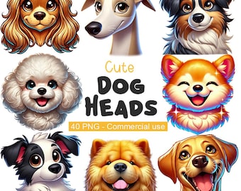 Paquete de imágenes prediseñadas de razas de perros: 40 imágenes PNG de cachorros para calcomanías y sublimación