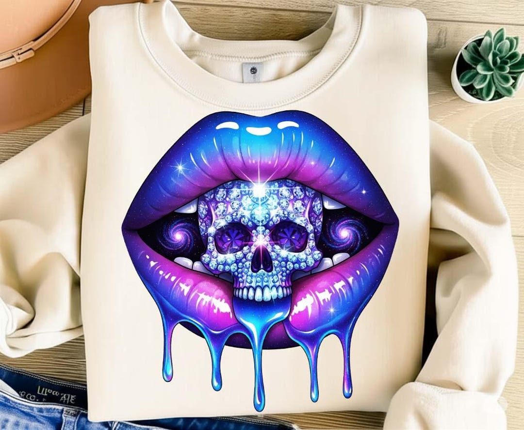 Dripping Graffiti Lips Skull PNG: Glam Glitter Halloween Sublimation ...