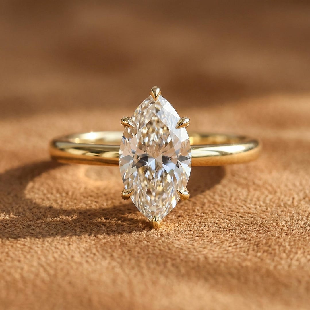 1-5 Carat Marquise Cut Lab Grown Diamond Solitaire Ring 10k Yellow Gold ...