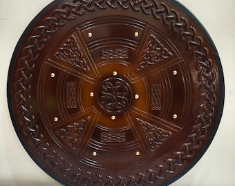 Viking Shield Wall Decor - Hand Carved Wooden Round Shield (24")