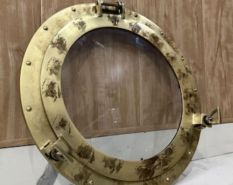 真鍮製 航海船 舷窓ミラー 窓 壁掛け ヴィンテージアート 海事 ビーチ