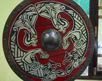 Escudo de madera de dragón vikingo medieval de 24 pulgadas, decoración de pared para Halloween, regalo