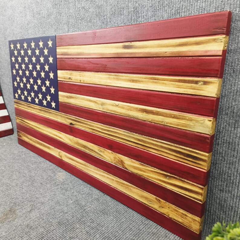 Handcrafted Wooden American Flag Wall Art – Rustic USA Patriotic Home ...