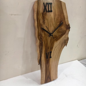 Wood Wall Clock, 20Inch Artistic Clock Live Edge Handmade Wooden Clock, Unique Home Decor