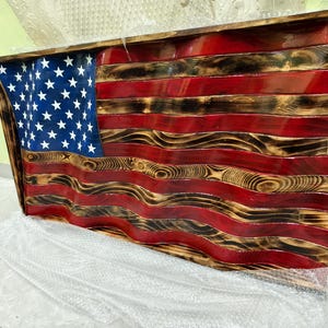 Wooden American Flag Wall Art  Rustic Patriotic Decor – Handmade Wood Flag 36 x 19 Inch