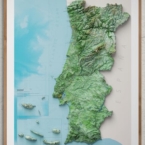 Portugal Topographic Map - High Resolution (minimal w/ Madeira & Azores)