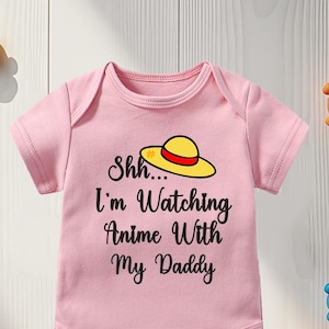 Cute Shh I’m Watching Anime With My Daddy Baby Bodysuit, Funny Anime Baby Outfit, Cute Anime Fan Parents Gift for First Father&#39;s Day