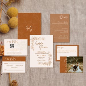Terracotta Wedding Invite | Boho Floral l Editable Canva Template | Instant Download | Printable Wedding Set l Wedding Invitation Suite