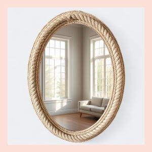 Espejo náutico artesanal con cuerda: decoración de pared para casas de playa costeras.