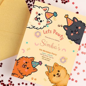 Pomeranian Birthday Invitation | Dog Birthday | Party Template | Instant Download | Canva | Dog Pawty | Editable dog Invitation