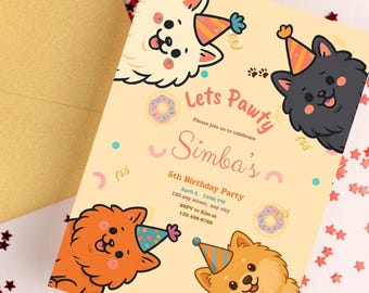 Pomeranian Birthday Invitation | Dog Birthday | Party Template | Instant Download | Canva | Dog Pawty | Editable dog Invitation