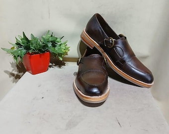 Mocassim Monk Strap de couro marrom feito à mão: Costoso Italiano Sapatos formais