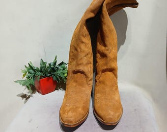 Handmade Brown Suede Cowboy Boots: Height Increasing Vintage Western Rodeo Style