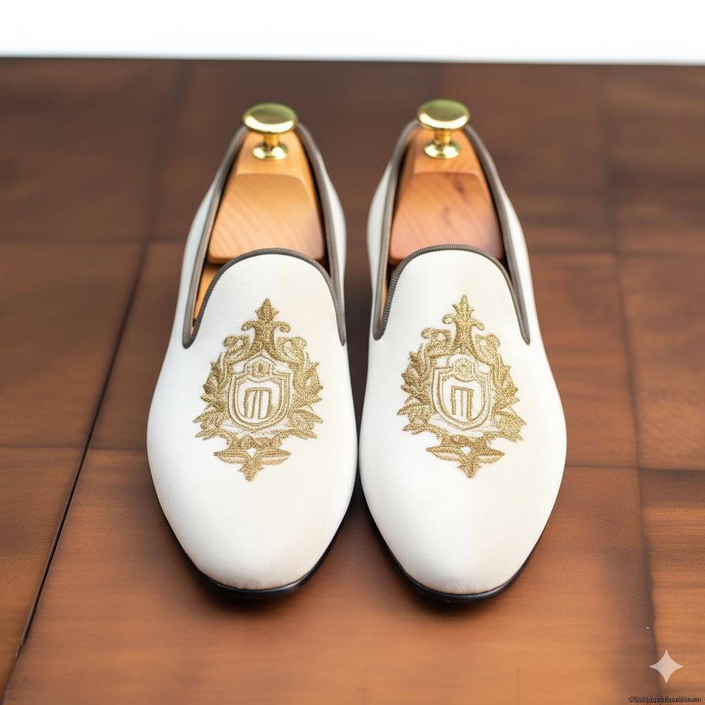 slim fit dress slacks After Midnight Mens White Quilted Velvet Formal Slip On Loafer Shoes with Gold Buckle & Trim Size 13 main image 1