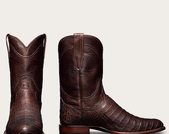 Handmade Crocodile Print Cowboy Boots: Exotic Brown Leather Western Boots