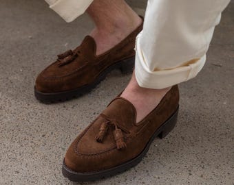 Handmade Brown Suede Tassel Loafers | Italian Leather Slip-Ons