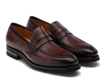 Handmade Brown Leather Penny Loafers: Classic Italian Style Slip-Ons