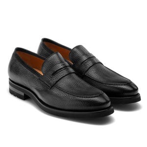 Men&#39;s Black Leather Penny Loafers | Premium Leather Slip-On Shoes | Formal & Casual Footwear for Work and Events