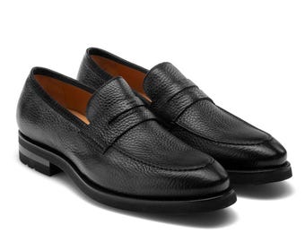 Handgjorda svarta läderpennyloafers: Klassiska slip-on-skor