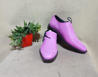Handcrafted Pink Leather Oxford Shoes | 3-Inch Lift, Minimalist Formal Wear