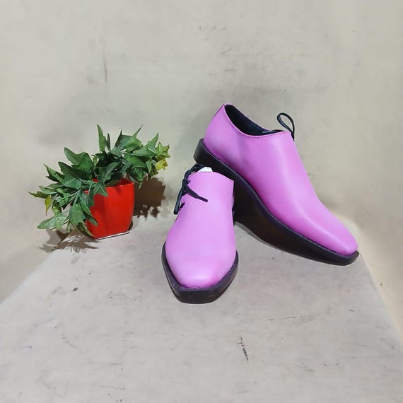 Handcrafted Pink Leather Oxford Shoes | 3-inch Lift, Minimalist Formal Wear  - Etsy