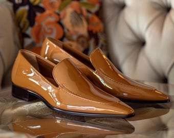 Tan Patent Leather Loafers | Handmade Italian Dress Shoes