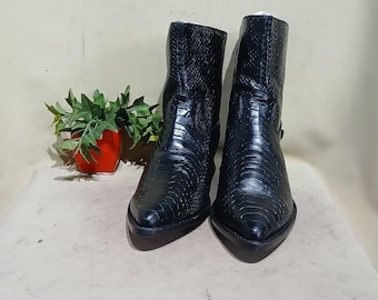 Handcrafted Snake-Embossed Leather Ankle Boots: 3-Inch Height Increase