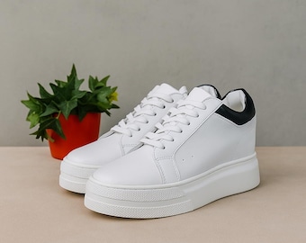 Men's White Platform Sneakers: Height Increasing Chunky Sole Trainers