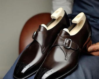 Men's Brown Leather Monk Strap Elevator Shoes | Height Increasing Formal Footwear