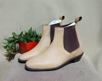 Botas Chelsea de couro bicolor feitas à mão: sapatos sociais que aumentam a altura