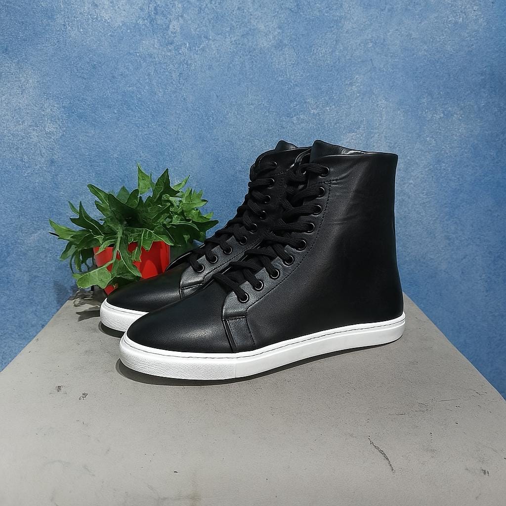 Men's Black High-Top Sneakers: Synthetic Leather Streetwear Boots