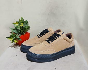 Handmade Tan Suede Sneakers: Height Increasing Casual Leather Shoes