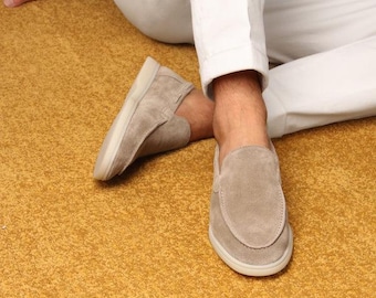 Handmade Beige Suede Yacht Loafers: Men's Summer Slip-Ons