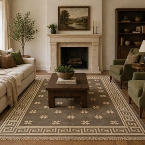 Handgeknüpfter Oushak Teppich, Vintage Oushak Teppich, Wollteppich, Handgeknüpfter Wollteppich, Beige Brauner Teppich