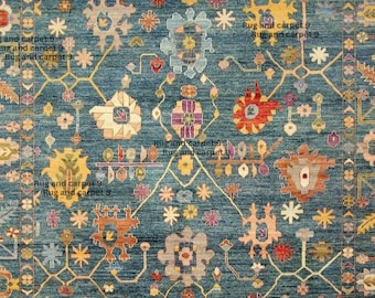 Hand-Knotted Wool Oushak Rug: Vintage Floral Carpet, Traditional Oriental Style 5x7 6x9 8x10