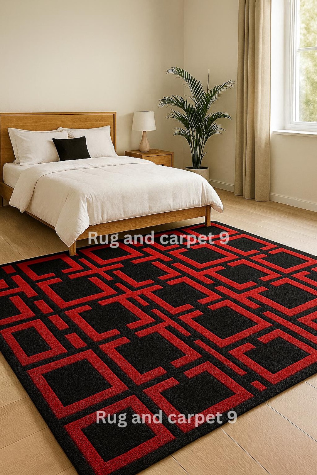 Red Tuft Rug Handmade Tufted Rug: Red and Black Geometric Carpet, Modern Area Rug ...