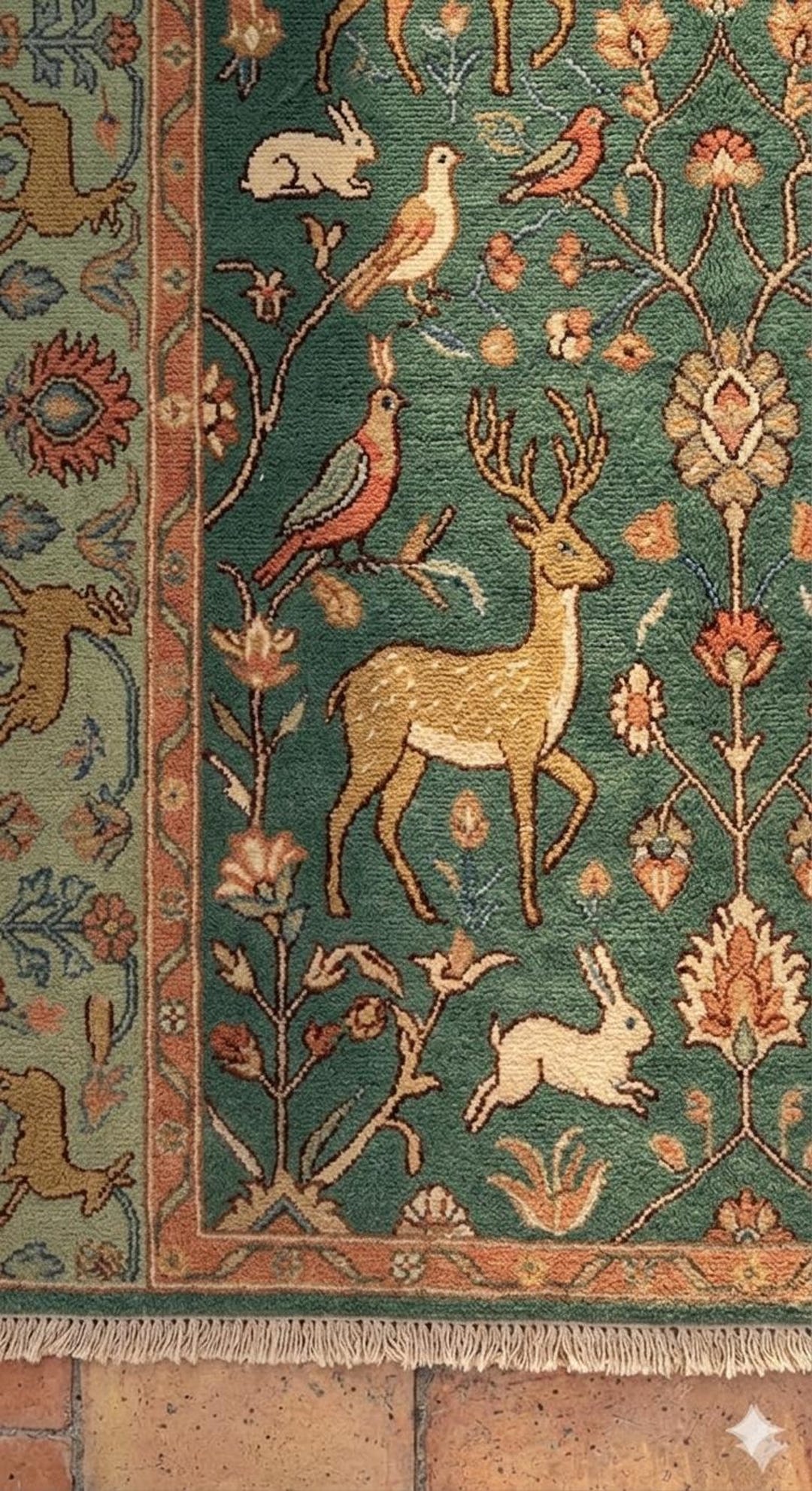 Hand-knotted Forest Wildlife Wool Rug - Sage Green Whimsical Deer and ...