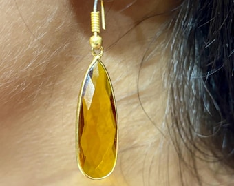 Gold Plated Citrine Teardrop Earrings: Handmade November Birthstone Jewelry