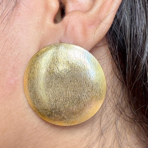 Gold Statement Earrings | Brushed Round Disc Earrings | Bold Chunky Earrings | Vintage Style Minimalist Jewelry | Lightweight Big Earrings