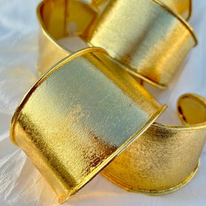 Wide Gold Cuff Bracelet: Adjustable Textured Metal Bangle